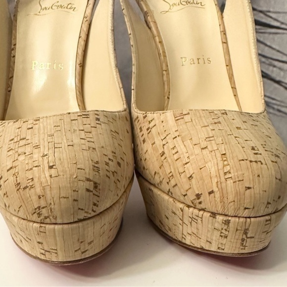 🌺 CHRISTIAN LOUBOUTIN 👠 Bianca Slingback 140mm Cork Platform Pump size 38.5 - Picture 11 of 16